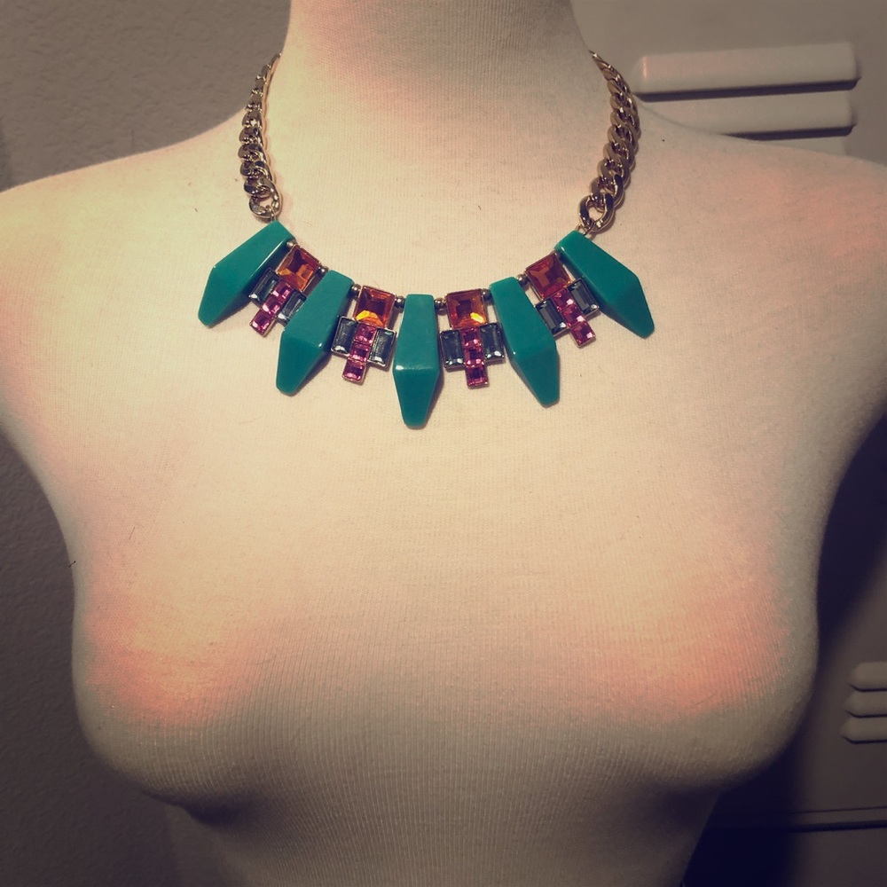 Turquoise, pink, orange & gold statement necklace